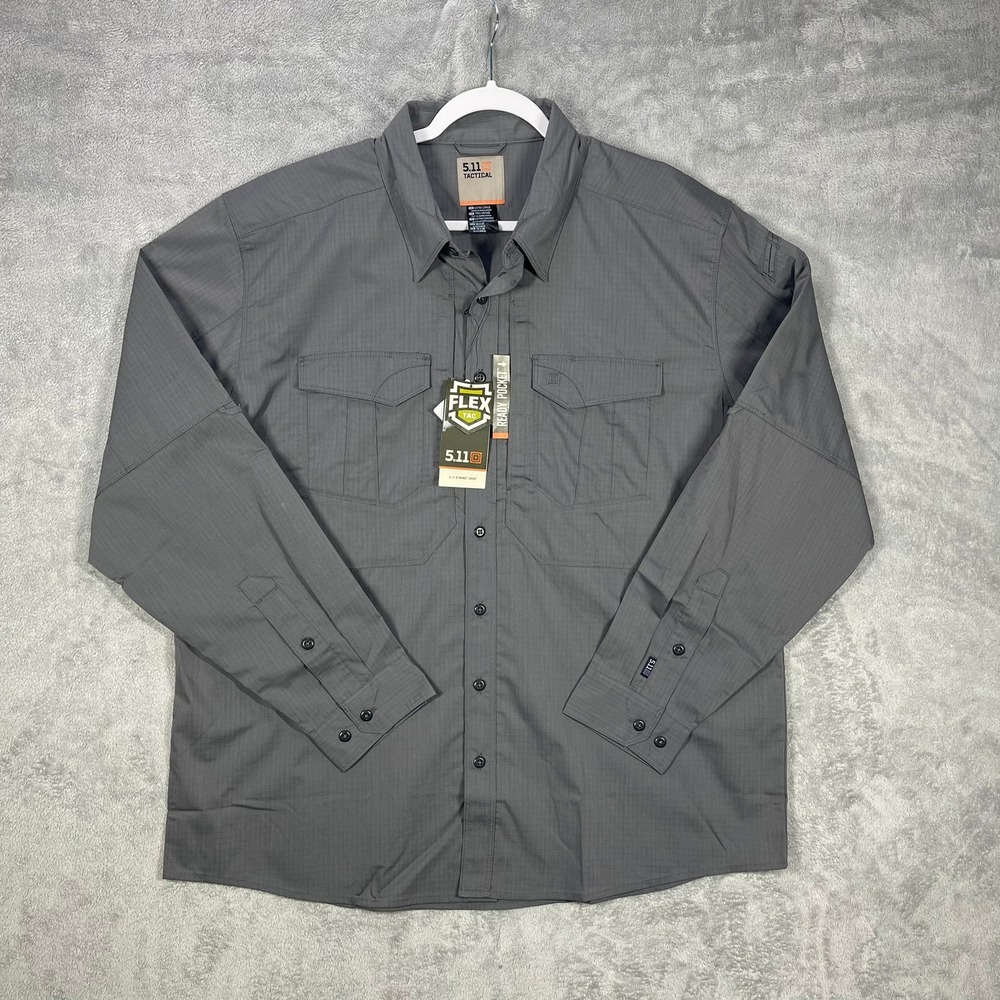 5.11 Tactical Stryke Shirt Mens XL Gray Flex-Tac Long Sleeve Button Up